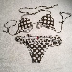 Quess USA green and white polka dot bikini